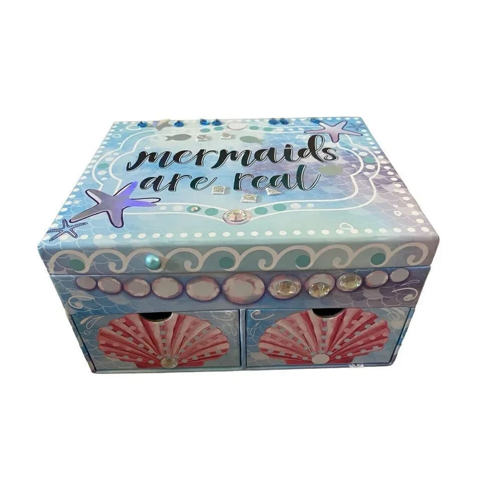 Mermaids Are Real Triple Compartment Jewelry Box Pullout Drawers